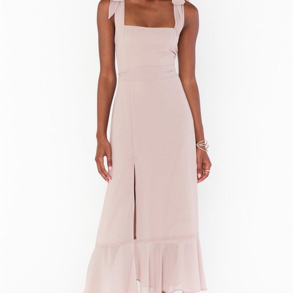 Show me your MUMU | Claire Midi Dress | Soft Beige Chiffon | Size Small S - Picture 4 of 16